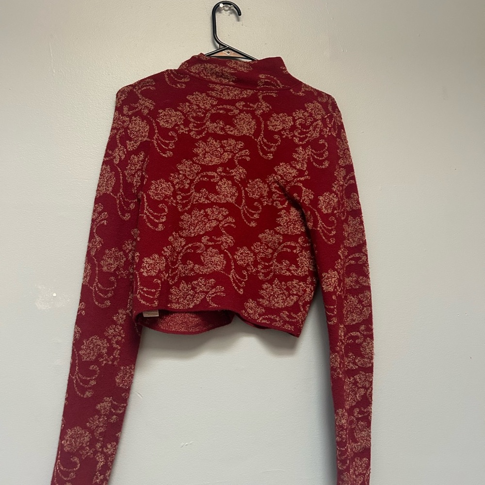 Anthropologie Red Floral Crop Sweater